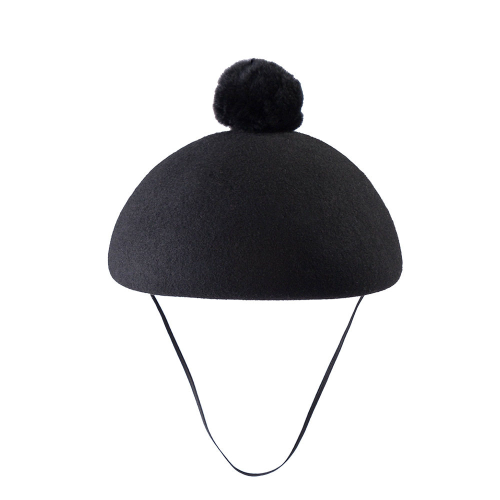 儿童秋冬新款带毛球立体蘑菇型羊毛呢礼帽可爱保暖窝窝头馒头帽