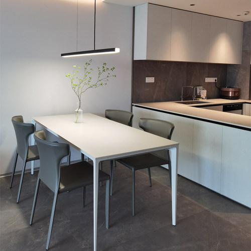 德利丰岩板餐桌家用小户型意式极简现代简约铝合金长方形白色轻奢