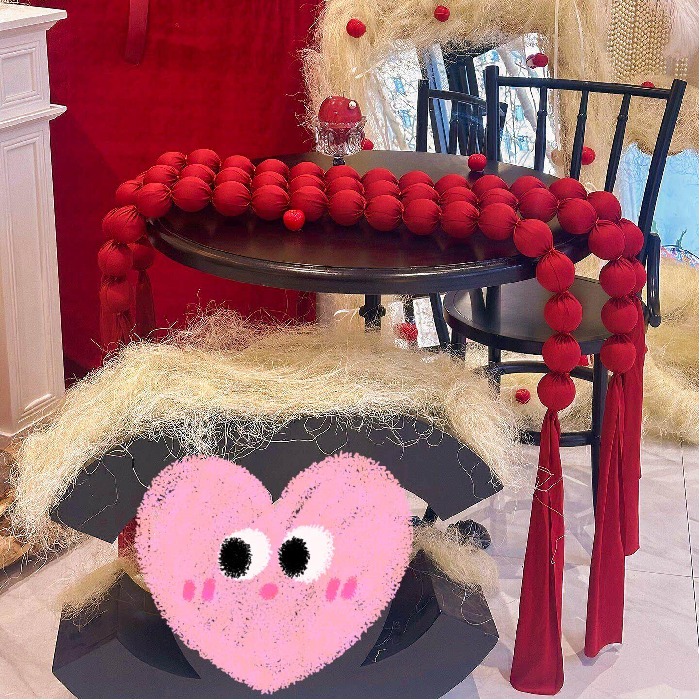 新年装饰品氛围布置红色丝绒布喜庆装饰餐厅店铺桌面过年结婚布置