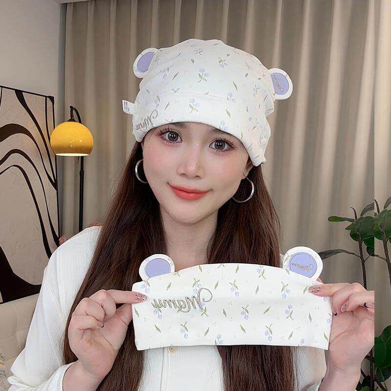 新生婴儿帽子纯棉初生宝宝无骨胎帽产后防风月子帽保暖外出亲子帽