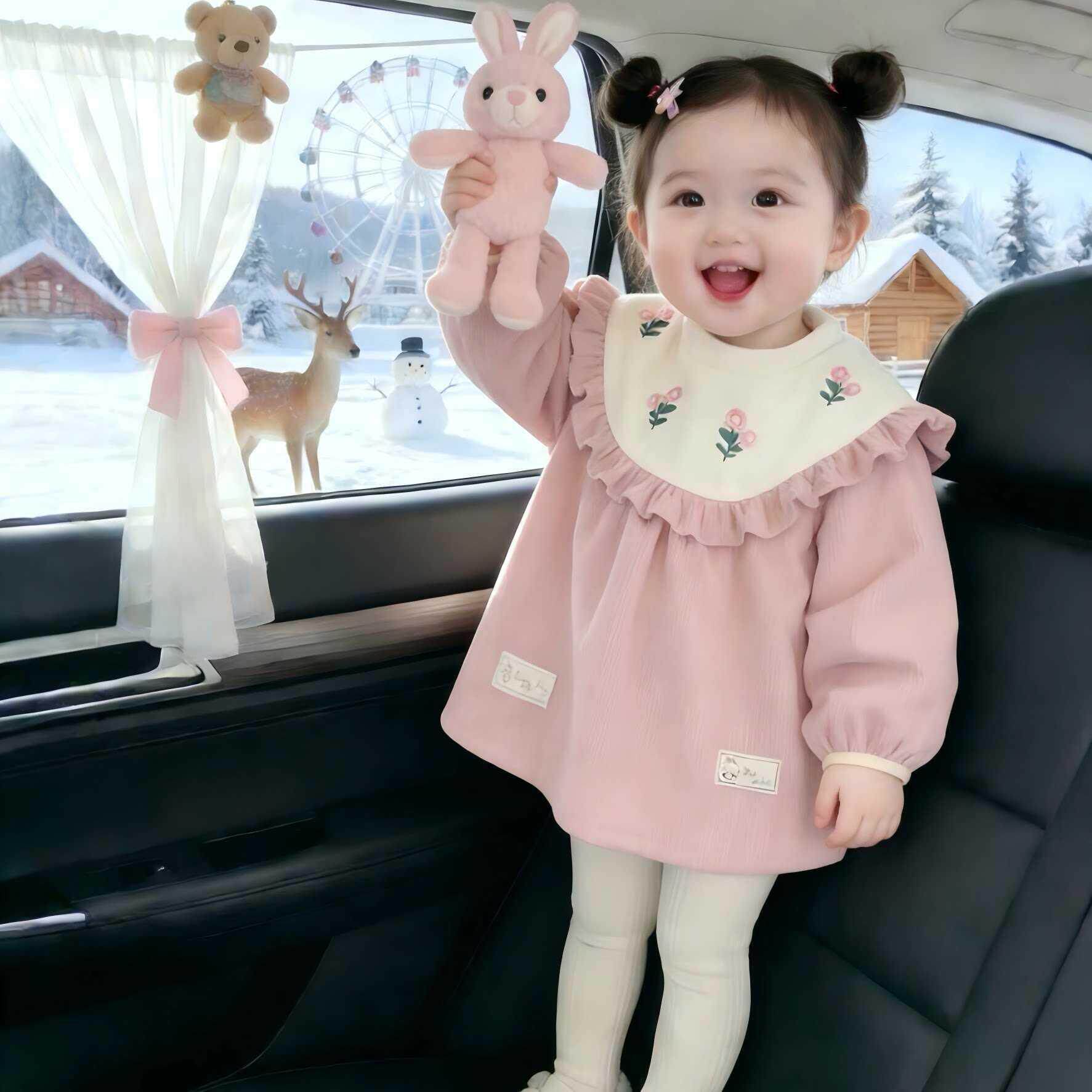 罩衣新款防水反穿衣秋冬季长袖围裙围兜吃饭幼儿园女儿童洋气辅食