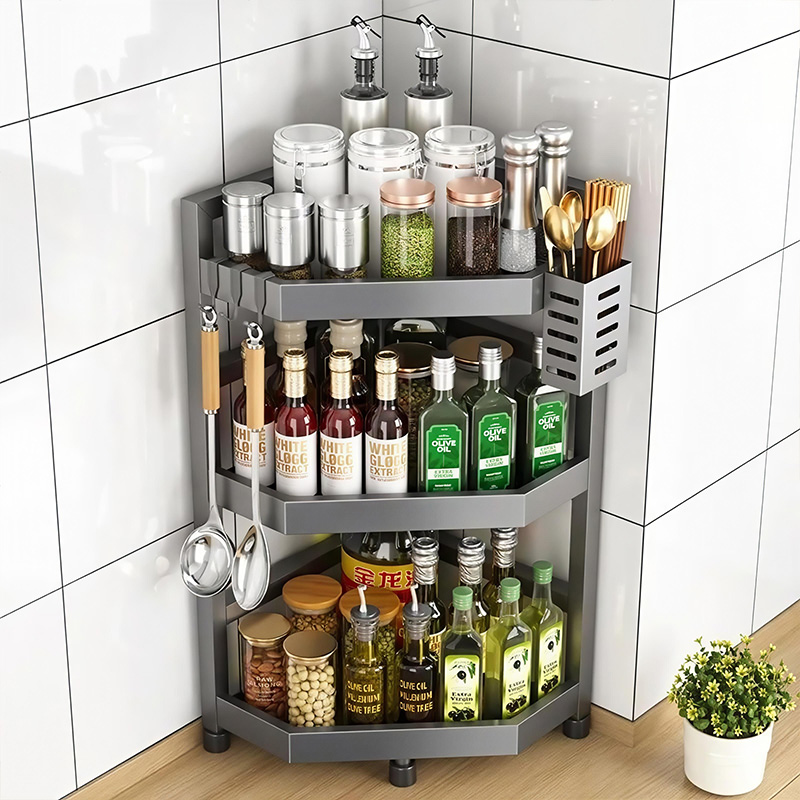 厨房不锈钢置物架台面转角三角架调料品盐调味罐多层调味料收纳层
