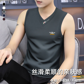 无袖 加绒V领无袖 背心T恤新款 2025秋冬男士 中年保暖打底衫 体恤上衣