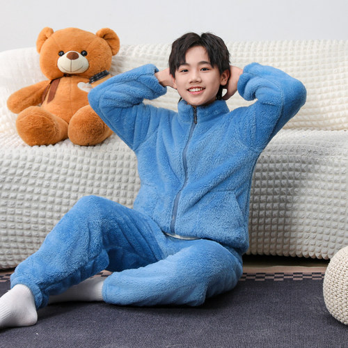 【2025新款】秋季儿童法兰绒睡衣冬季宝宝珊瑚长袖男童家居服套装