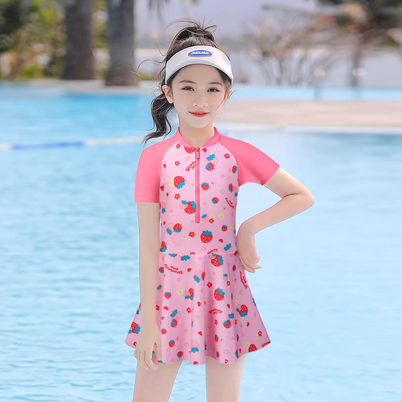 运动版儿童裙式分体泳衣