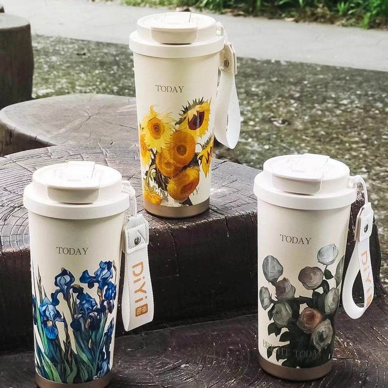 帝怡diyi双饮咖啡杯保温高颜值女生吸管水杯便携316不锈钢随手杯