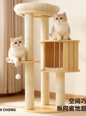 猫爬架实木家用小户型不占地猫抓柱一体耐磨猫窝多猫大猫攀爬猫架
