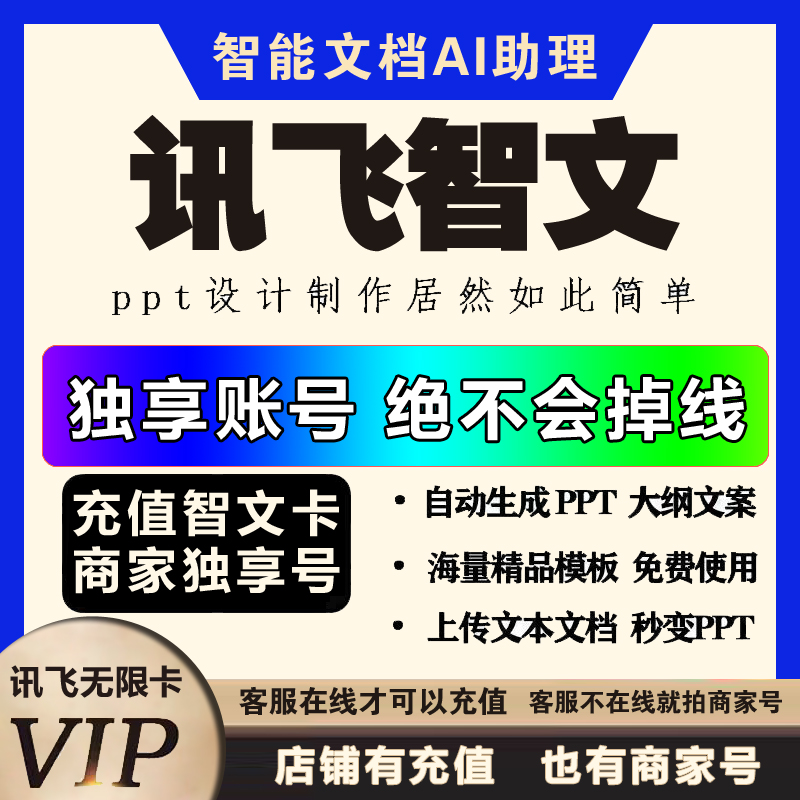 讯飞智文会员直冲号AIPPT一键生成文档智文无限日卡周卡非年卡