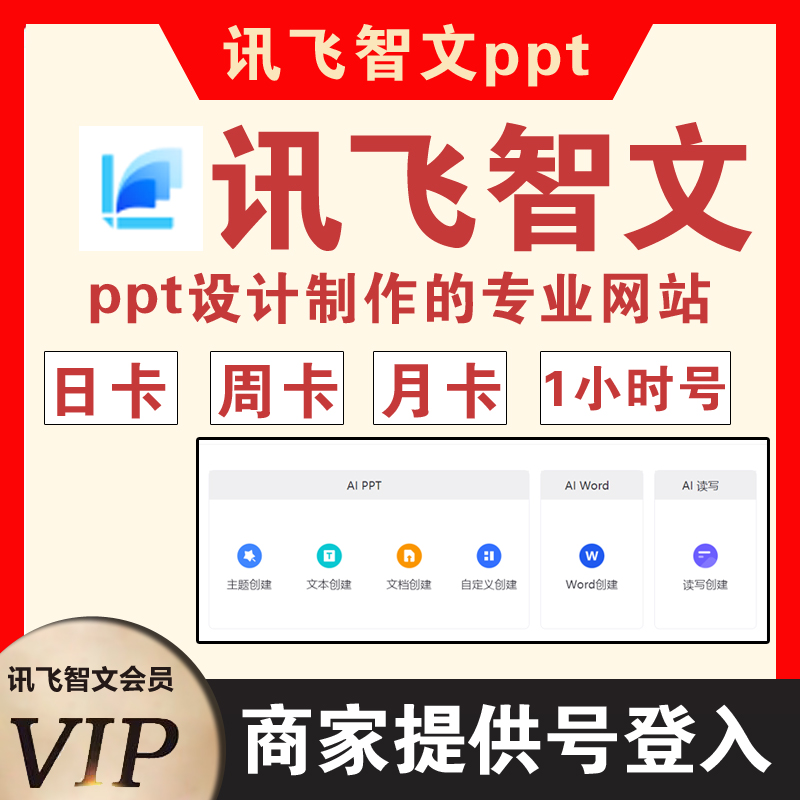 讯飞智文无限卡一键生成AIppt文档vip自动配图智文日卡周月会员号