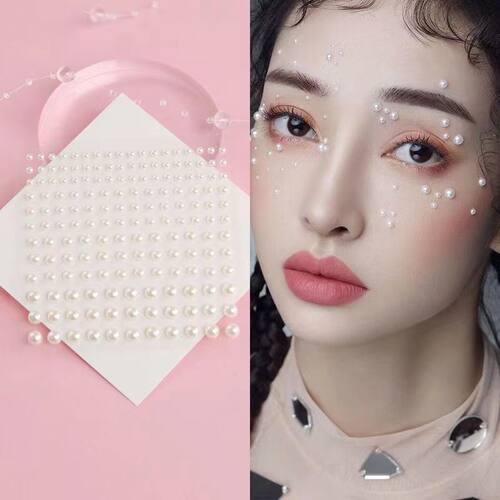 化妆贴脸白色珍珠贴面妆眼尾贴钻眼脸部钻贴片眉心唇钉贴亮钻泪钻