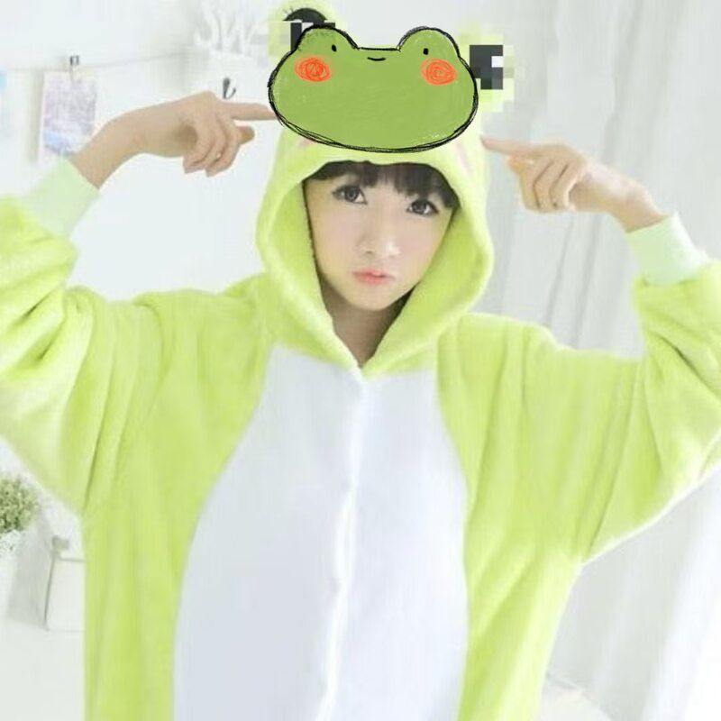亲子秋冬法绒绿青蛙卡通动物连体睡衣情侣可爱家居服混批