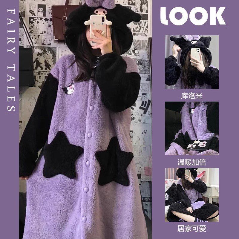 特价！！可爱卡通库洛米睡袍法绒睡衣女秋冬季加厚珊瑚家居服