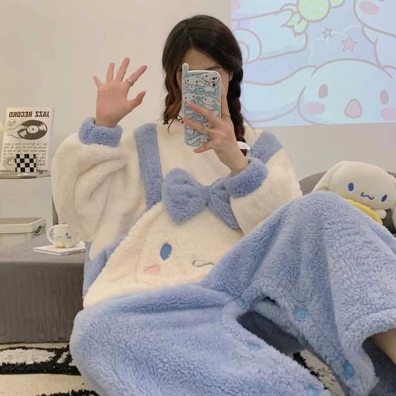 可爱卡通玉桂狗仔连体睡袍珊瑚绒睡衣女2025年新款秋冬季加厚家居