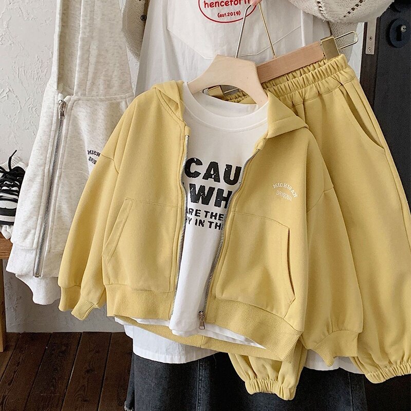 英国DHWA男童春秋款纯棉运动卫衣两件套装男女童婴幼儿连帽外套潮