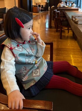 GSRG新年新中式拜年服儿童唐装小马甲秋冬季女童夹棉坎肩马甲衣服