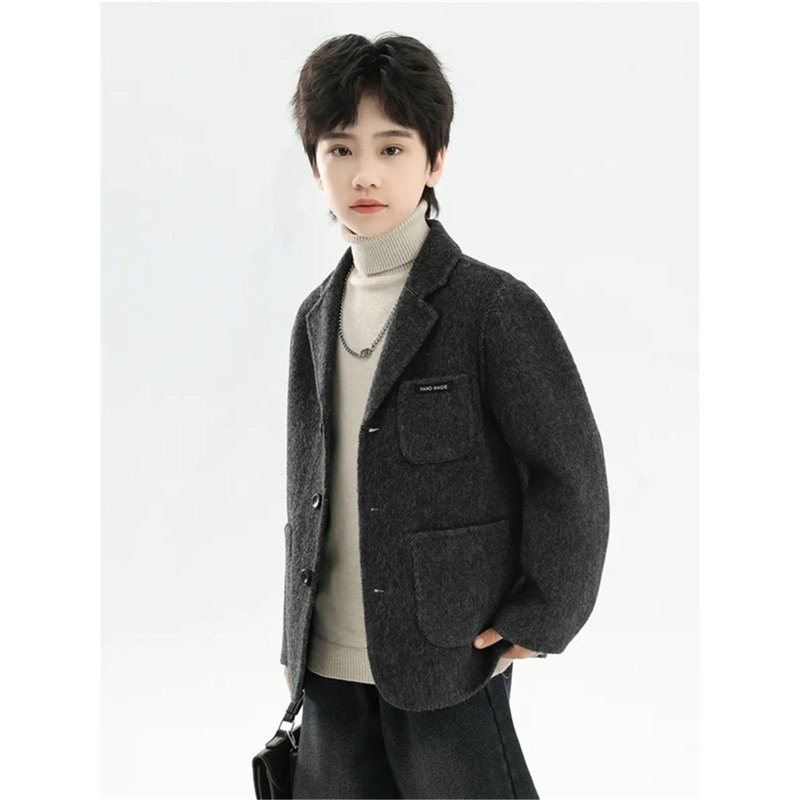 韩国Uamtor男童双面羊绒大衣秋冬新款洋气中大童短款西装羊毛外套