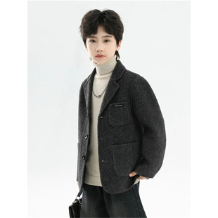 韩国Uamtor男童双面羊绒大衣秋冬新款洋气中大童短款西装羊毛外套