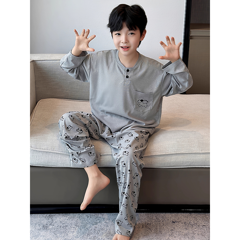 英国LMKL儿童睡衣男孩2025新款秋季a类纯棉全棉中大童男童家居服