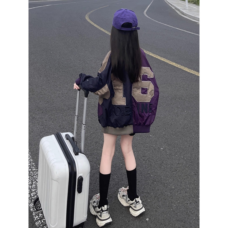 韩国Uamtor女童外套2025新款韩版洋气时髦春秋装拼色夹克衫棒球服