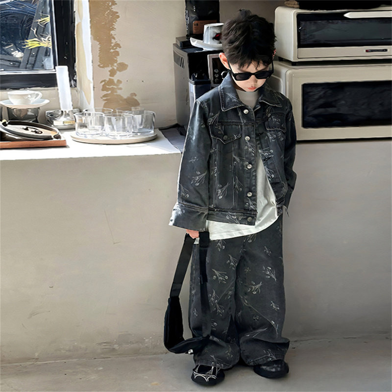 韩国Uamtor男童牛仔套装春秋新款儿童潮酷帅气外套韩版时髦两件套