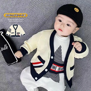 英国DHWA高端品牌婴儿衣服春秋季纯棉新款洋气男宝宝连体衣外出服
