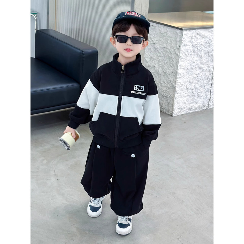 英国DHWA儿童运动卫衣套装春秋男童帅气外套2025新款休闲炸街衣服