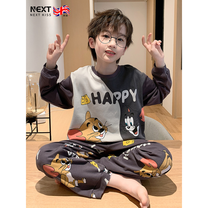 韩国Uamtor男童睡衣秋季新款长袖纯棉卡通可爱儿童空调家居服套装