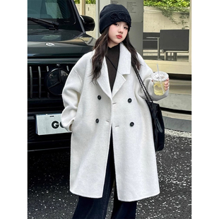 韩国Uamtor女童呢大衣秋冬2025新款大童时髦夹棉加厚羊绒保暖外套