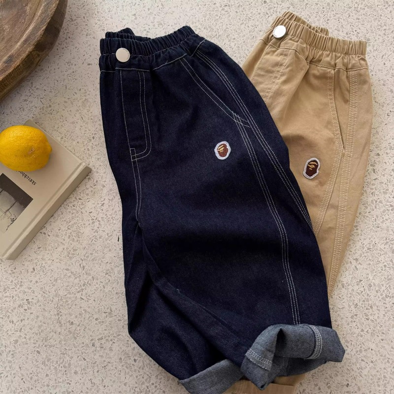 英国DHWA儿童长裤2025春秋新款男女童牛仔裤宝宝水洗棉布休闲裤子