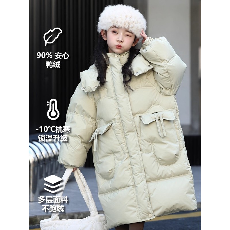 NETX LONG女童羽绒服中长款加厚2025新款大童白鸭绒保暖冬季外套