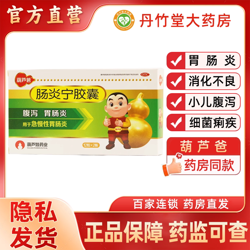葫芦爸肠炎宁胶囊24粒清热利湿急慢性肠胃炎肠炎腹泻小儿消化不良