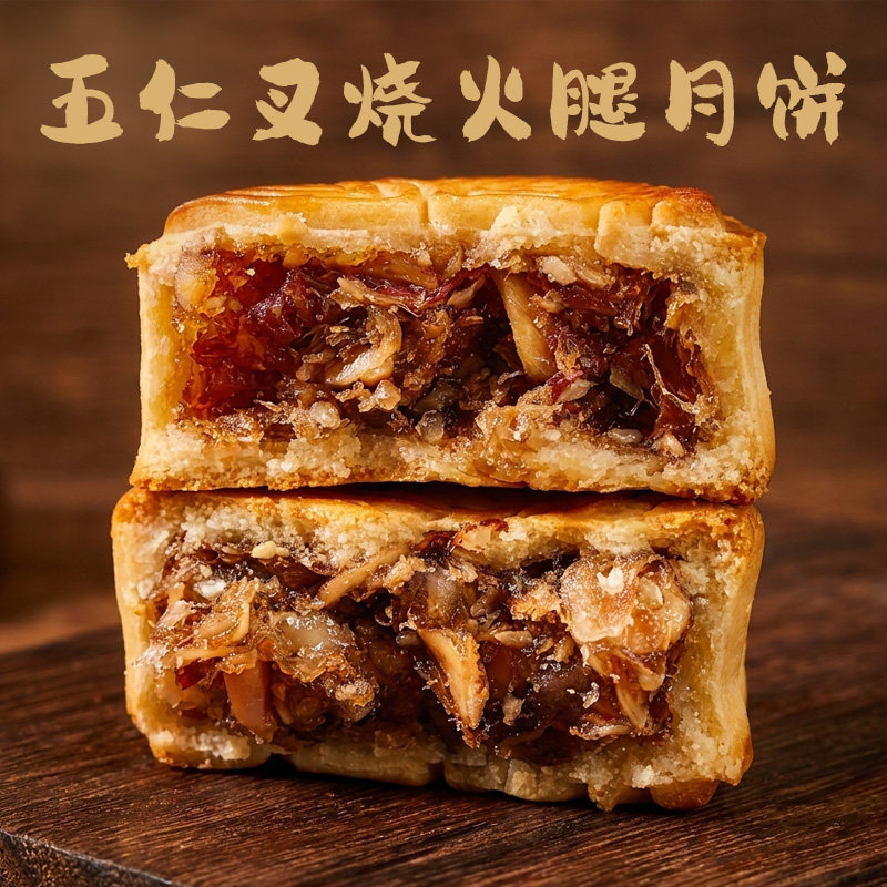 老式五仁叉烧月饼广式蛋黄肉松火腿传统手作糕点中秋节零食天香坊