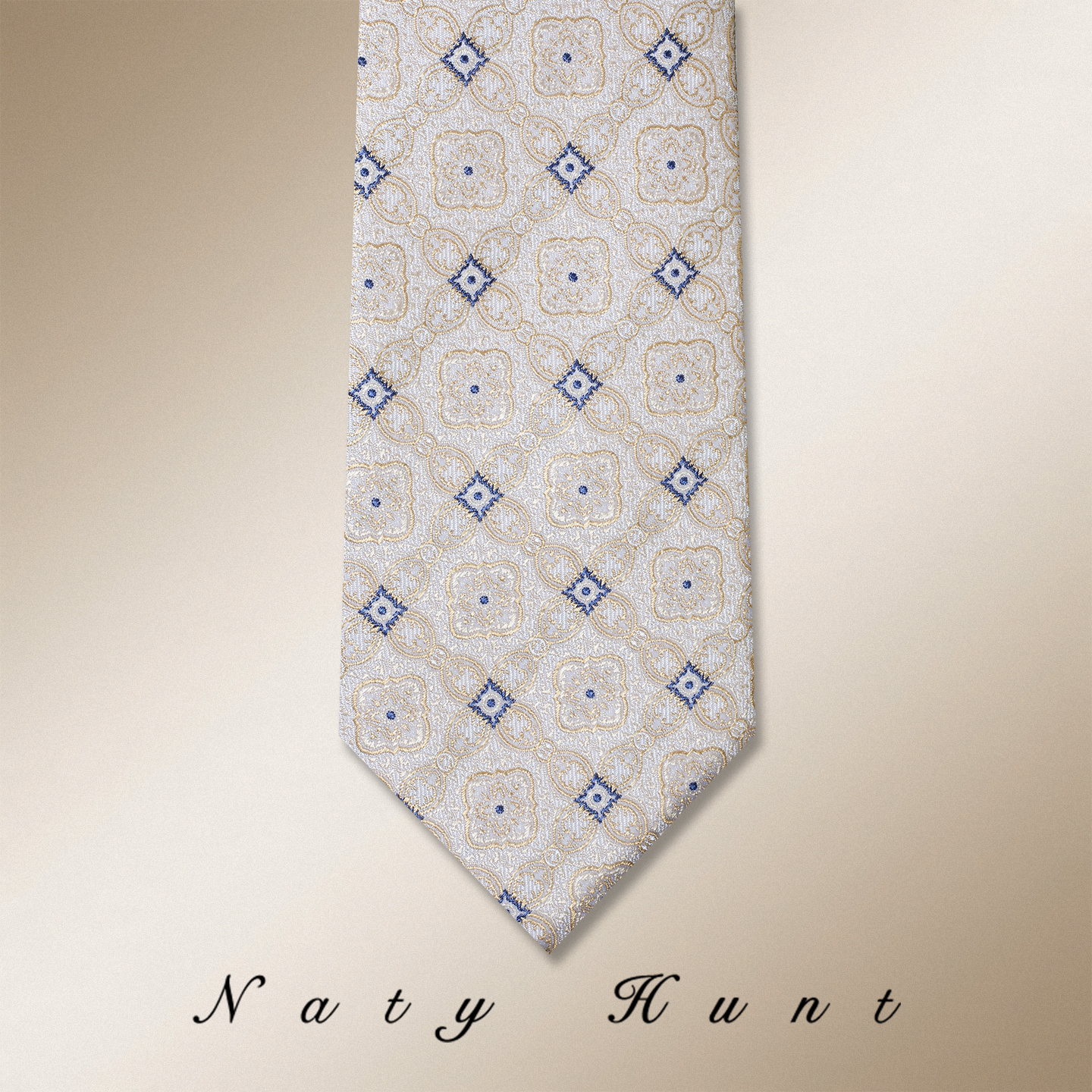 Natyhunt白金云纹刺绣真丝领带