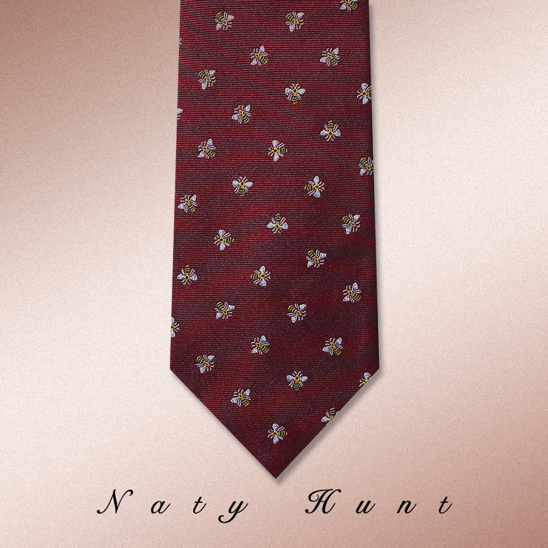 Natyhunt【蜂华绝代】复古酒红色真丝领带高档商务送礼手打领带男