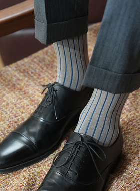 Natyhunt2双装中筒棉袜秋冬200N偏厚撞色条纹男商务绅士西装袜子