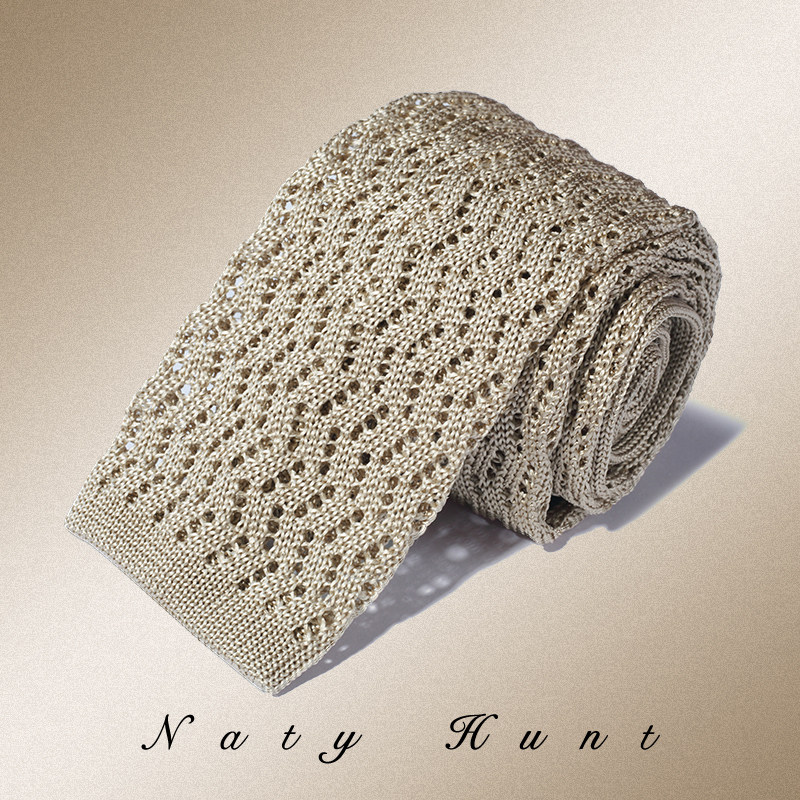 Natyhunt蚕丝男士复古针织镂空领带平头型流水纹编织领带轻奢礼盒