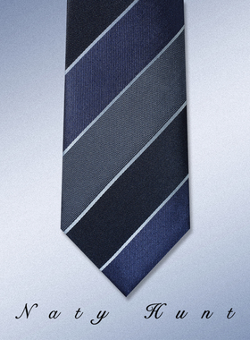 Natyhunt新品时尚蓝色条纹桑蚕丝领带轻奢商务精英衬衫领带男礼盒