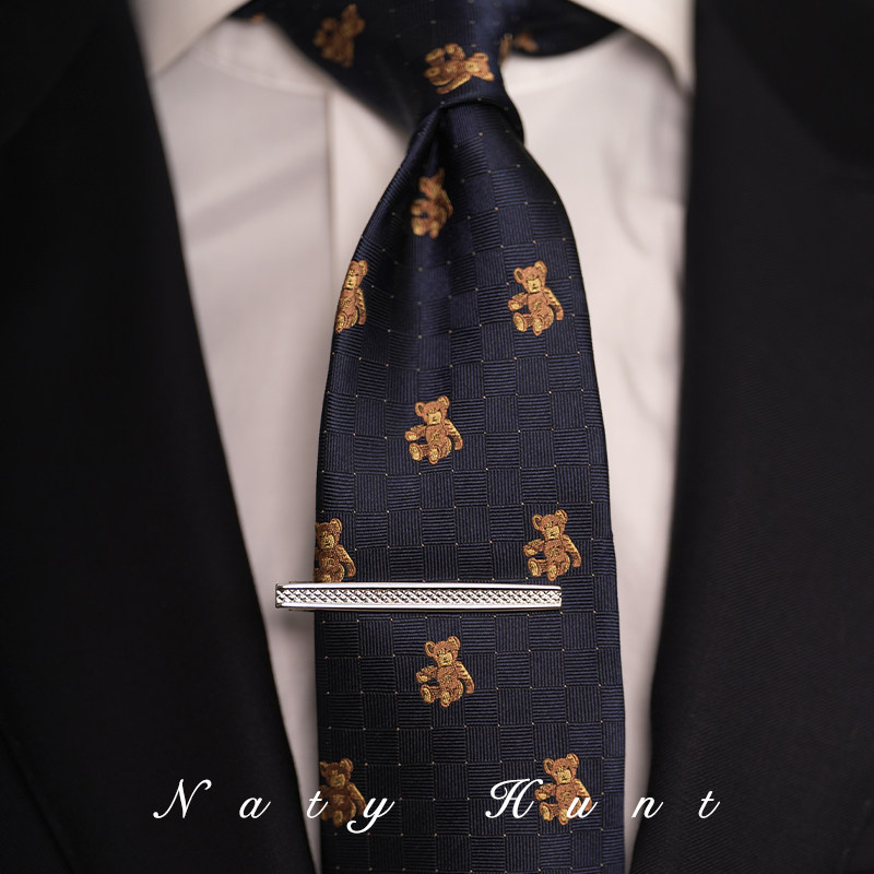 Natyhunt男士商务正装配饰银色巴黎钉纹绅士领带夹礼物送人礼盒装