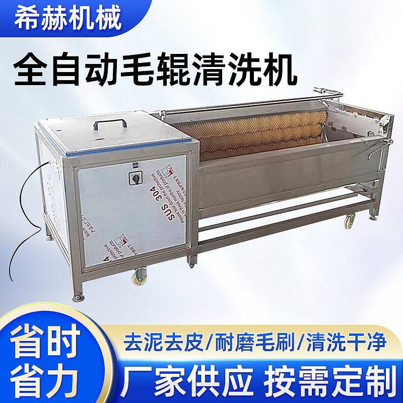 毛辊试果蔬清洗机喷淋毛辊深度清洁去垢去皮大型商用清洗机