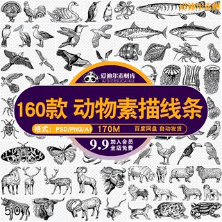 黑色动物剪影镂空线条背景装饰图案合集透明PNG免抠AI矢量PS素材