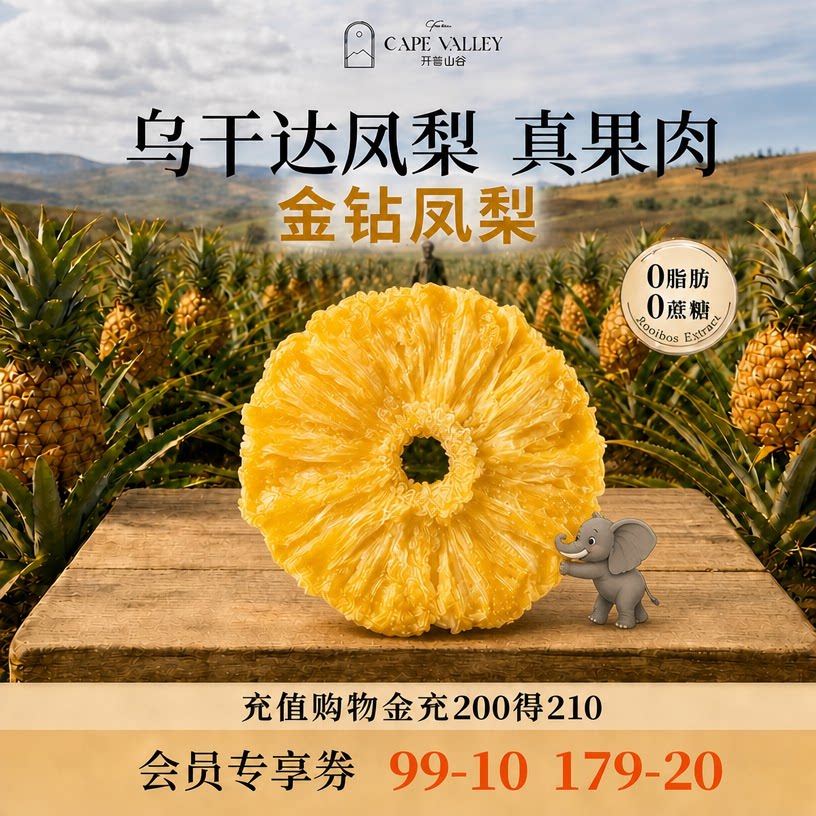 开普山谷0添加凤梨干乌干达进口金钻凤梨干天然非蜜饯零食水果干