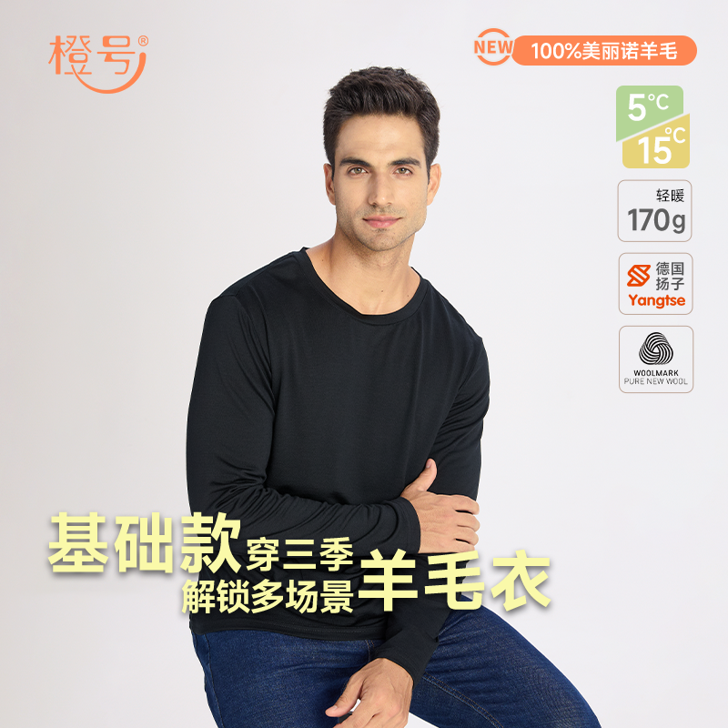 100%美丽诺羊毛 男士圆领长袖