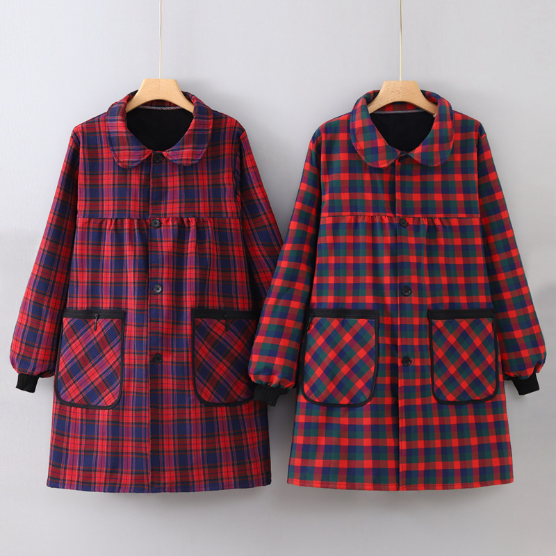 加绒正穿保暖围裙长袖罩衣女家用厨房上班耐磨洋气格子大人工作服,家庭/个人清洁工具,围裙,淘宝优惠券,粉丝福利购,淘宝优惠卷