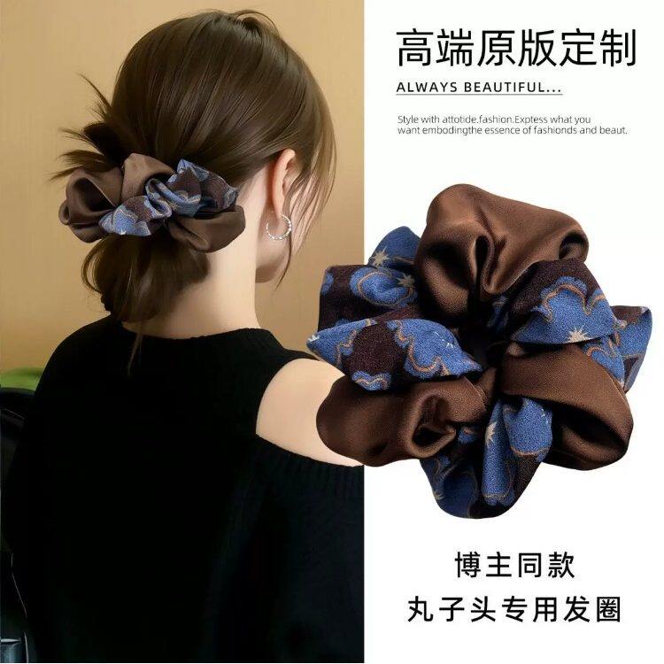 丸子头专用头花发圈大肠蓝咖色气质高级感盘发神器发量少头绳女士