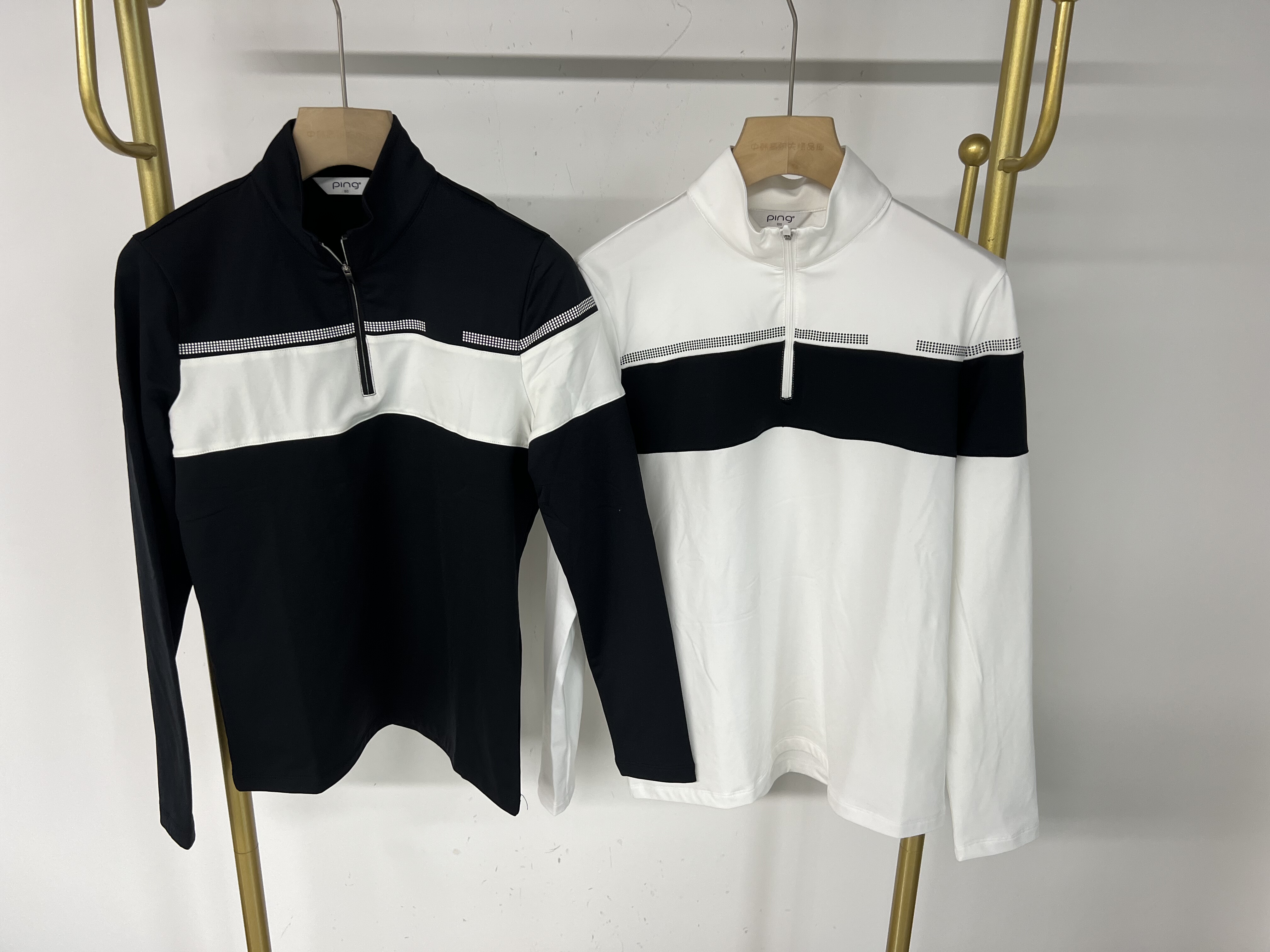 11C26 出口韩国余高尔夫服装女士秋冬立领半拉链加绒保暖长袖