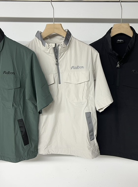 3M49 出口韩国高尔夫球服上衣秋男立领半拉链字标运动短袖上衣