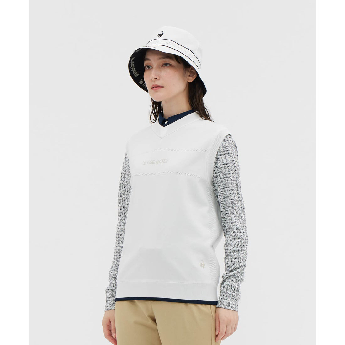 22214 出口日本高尔夫女装25秋冬V领针织两面穿防风马甲背心