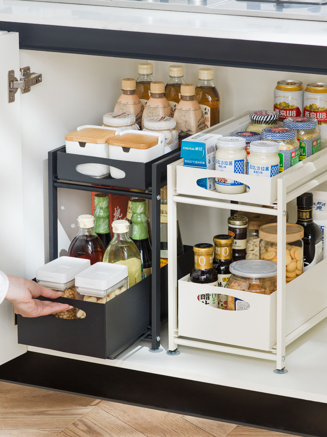 厨房下水槽置物架碗碟拉篮水池下多层抽拉式收纳架子橱柜内分层架