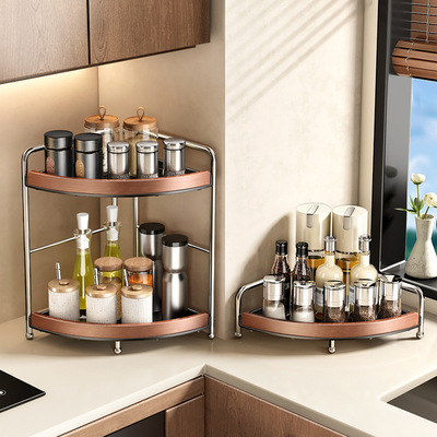 厨房置物架实木三角架子台面转角调料品盐调味罐多层调味料收纳架