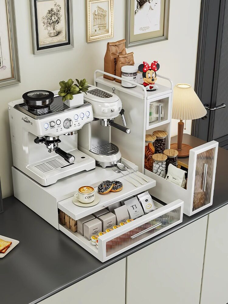 咖啡机置物架台面水杯吧台抽屉式茶包马克杯防尘杯子厨房微波炉架